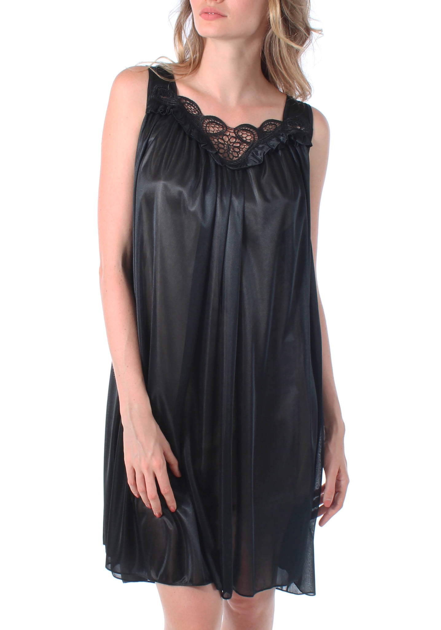 Venice Womens' Silky Looking Embroidered Nightgown 06 4X-Large Black ...