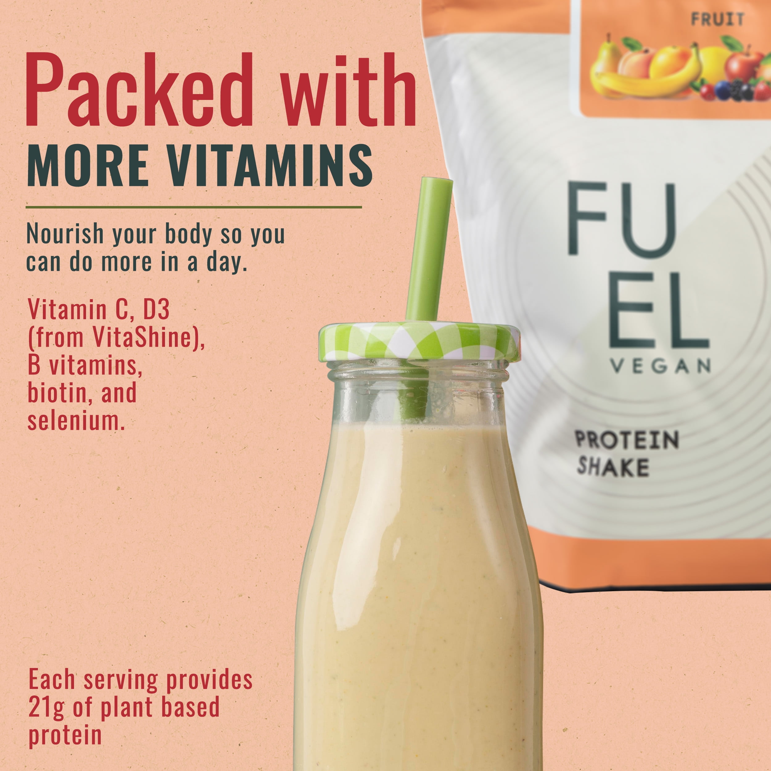 Zenbodi Fuel Vegan Protein Powder Fruit Flavor - 21g of Protein Each Serving, Delicious Plant-Based Blend for Muscle Growth, Crafted from Pea, with Vegan D3, No Artificial Flavors, Gluten-Free