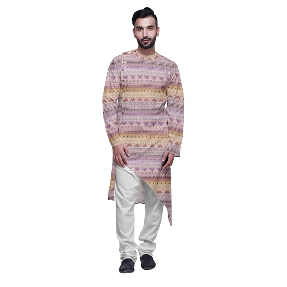 Atasi Printed Ethnic Kurta With White Churidar Pajama Set For Men Summer Wear