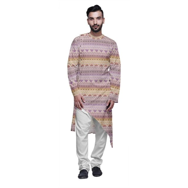 Atasi Kurta Long d'Été Imprimé de Designer avec Ensemble de Pyjama Blanc pour Hommes