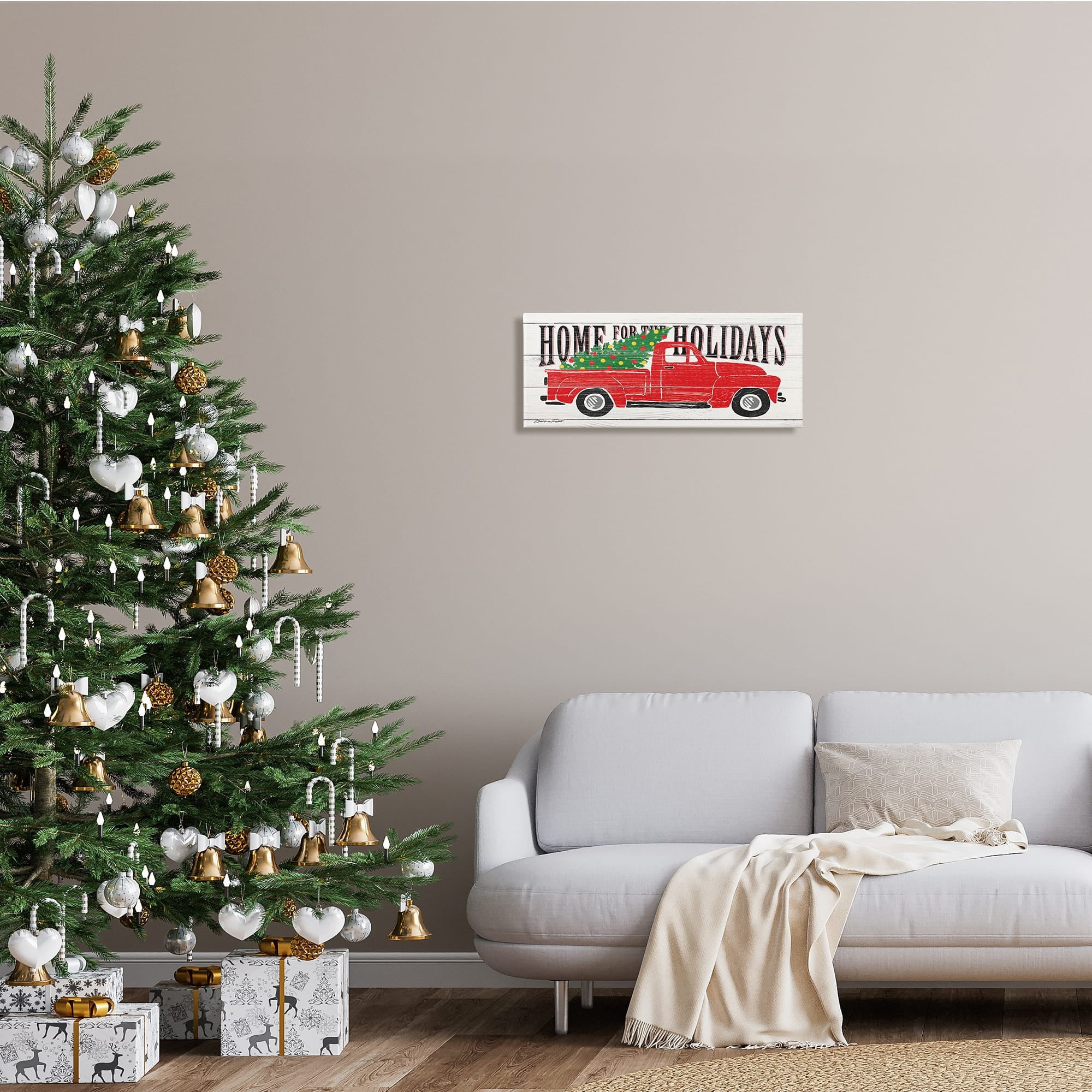 Stupell Industries Home For Holidays Phrase Vintage Red Truck Christmas, 40 x 17, Design by Stephanie Workman Marrott