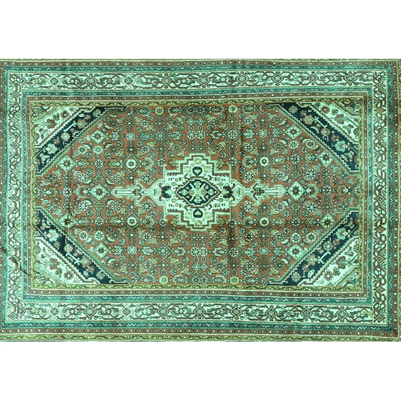 Ahgly Company Machine Washable Indoor Rectangle Persian Turquoise Blue Traditional Area Rugs, 8' x 10'