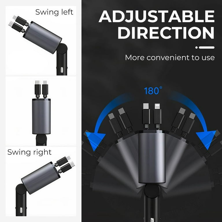 Retractable Car Charger Adapter,Car Accessories,Dual USB C Fast Port,2.6Ft  Retractable Charger Cables Automatic Storage,Overheating Automatically Shut  off,Compatible with iPhone Samsung & Android 
