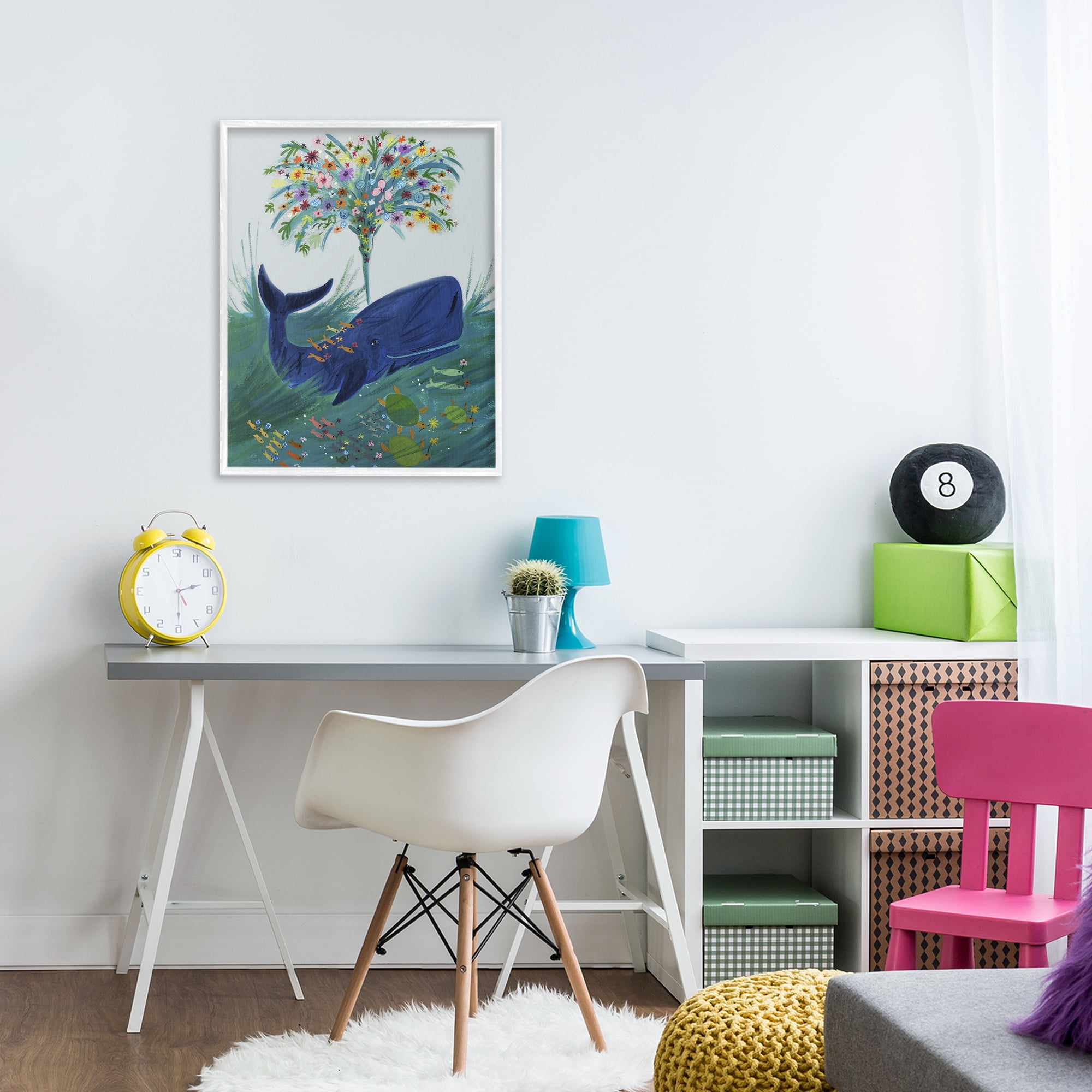 Stupell Industries A Flowery Whale White Framed Giclee Art, design by Kay Widdowson