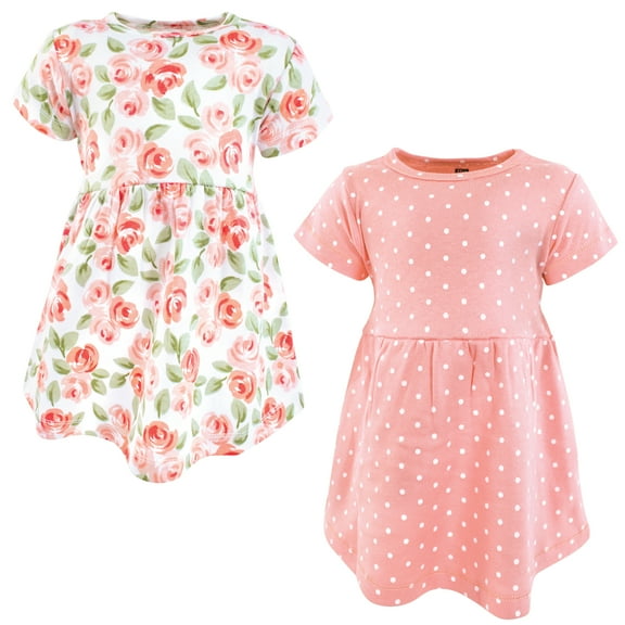 Luvable Friends Hudson Baby Dresses 2pk, Petal Pink Pattern, 0-3M