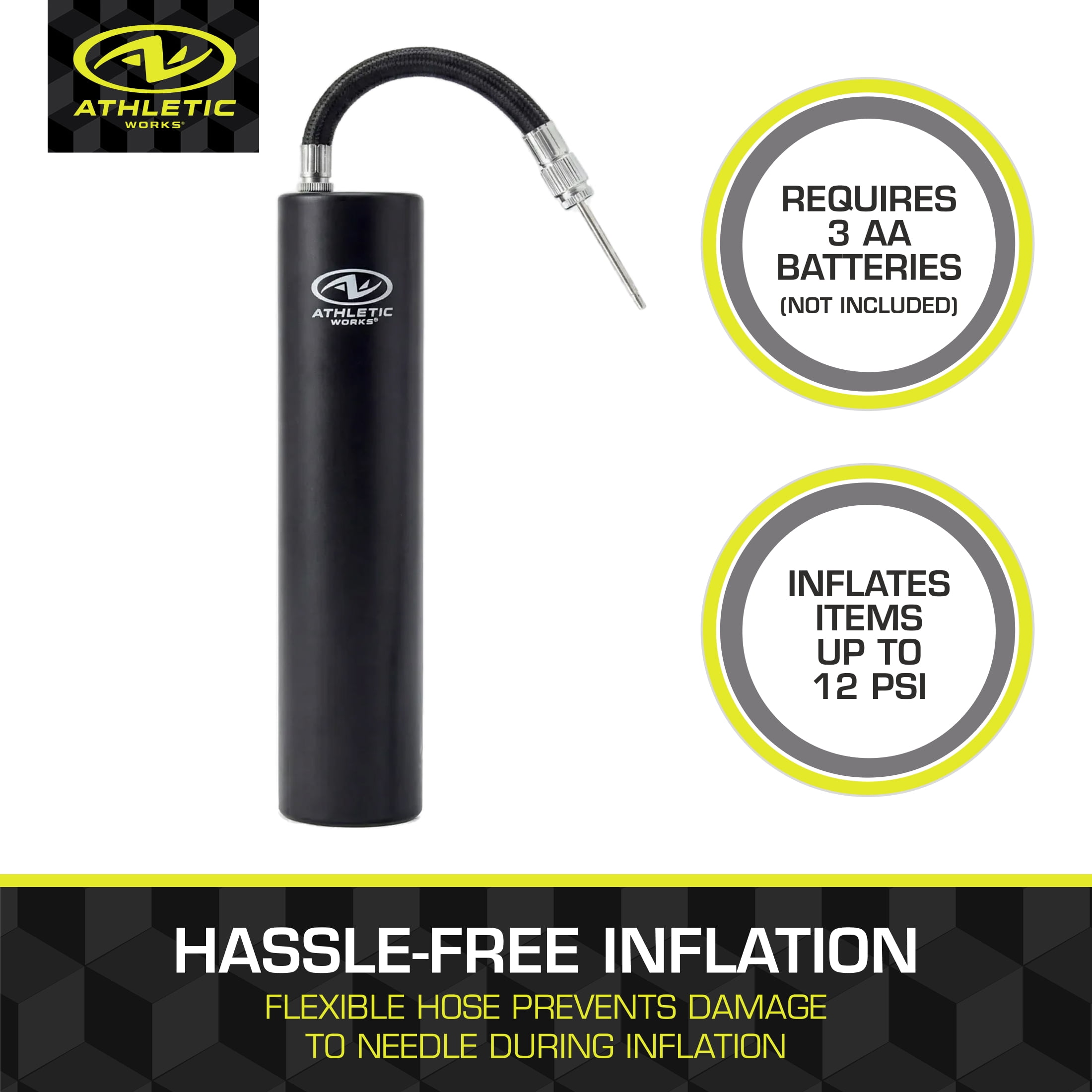 Athletic Works Electric Sports Ball Pump with Hose & Inflation Needle, Battery-Operated