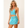 thumbnail image 2 of Conjunto de bikini de 2 piezas para mujer, minifalda con parte superior de Cami calada, conjuntos de punto de ganchillo para playa de verano Azul claro M, 2 of 6