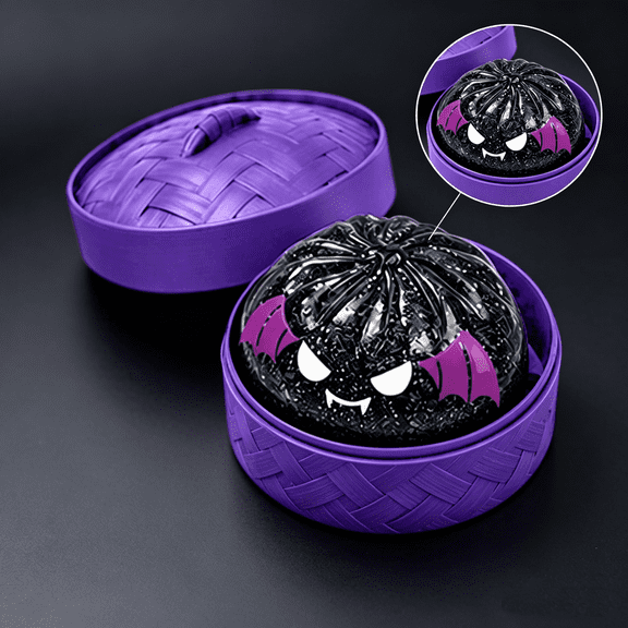 Black Dumpling Squeeze Toys, Giant Squishy Bun Bao with Steamer Box, Sensory Fidget Toy