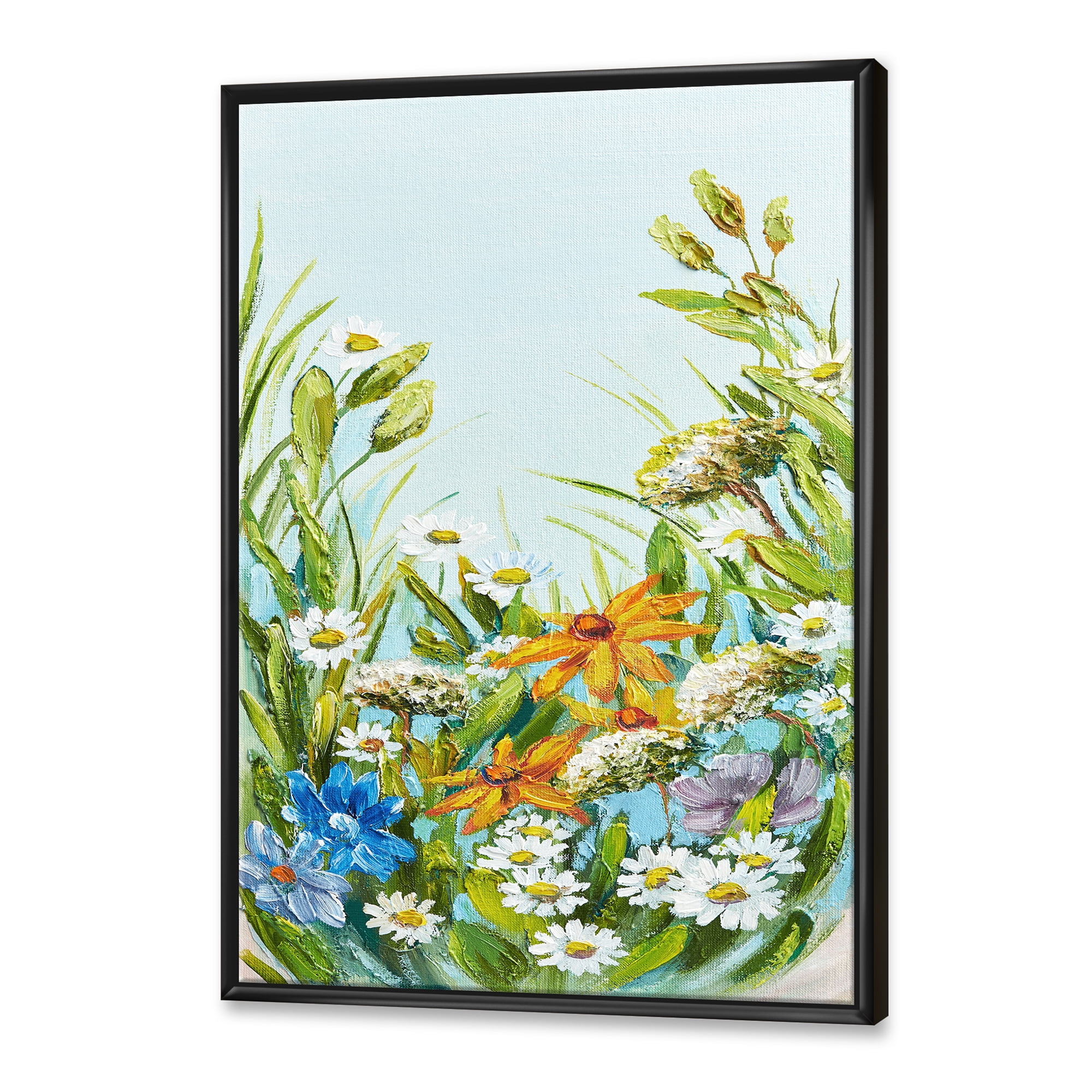 Still Life Of Colorful Wildflowers With Leaves II 16 in x 32 in Framed Painting Canvas Art Print, by Designart
