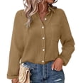 thumbnail image 4 of Outfmvch Button Down Shirts for Women Linen Shirts for Women Gauze Blouses for Women Loose Fit V Neck Ladies Blouse Cotton Linen Pleated Belt Pocket Coffee S, 4 of 9