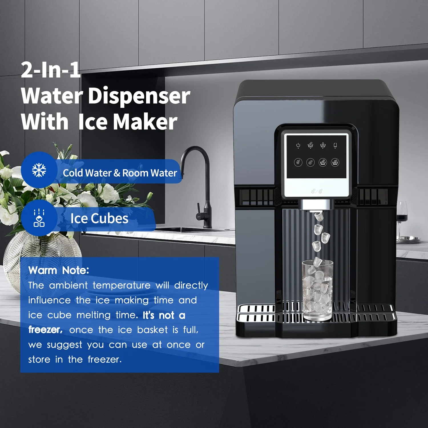 IKT Countertop Bottleless Water and Ice Dispenser with Water Line 18 lbs Daily Capacity (NO HOT Water NO Filter)