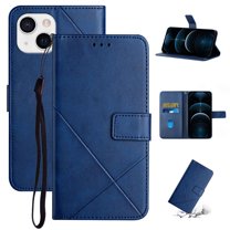 SaniMore for iPhone 14 (6.1" 2022) Wallet Case with Wrist Strap Magnetic Clasp, Card Slots PU Leather Skin Shockproof TPU Inner Anti-drop Flip Stand Business Shell Wear-resistant - Blue