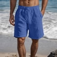 thumbnail image 2 of Cotton Linen Bermuda Shorts for Men Lightweight Breathable Elastic Waist Wide Straight Leg Beach Shorts with Pockets, 2 of 6