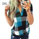 thumbnail image 1 of Sonducket Camiseta de mujer con cuello en V y manga corta con estampado a cuadros, blusa informal Prendas para la parte del cuerpo lago azul 3XL, 1 of 3