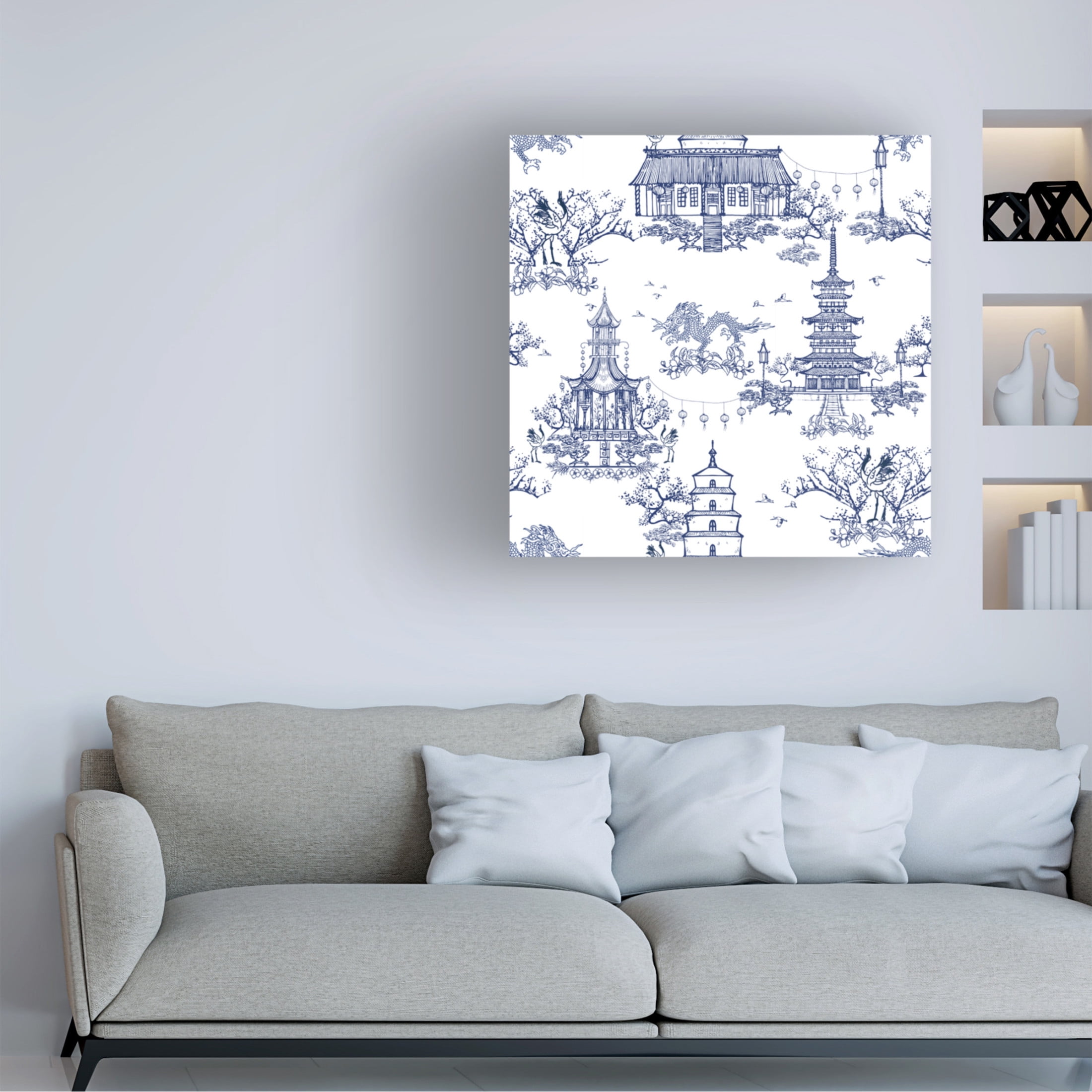 Canvas Wall Art - Jean Plout 'Vintage Pagoda D' Wall Art for Living Room, Bedroom, or Office Décor by Trademark Fine Art - 18 x 18 Inches