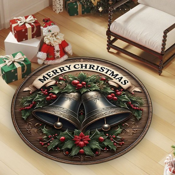 KOYPTL Simulation Christmas Theme Area Rug-2Ft,Machine Washable Decorative Round Indoor Throw Nonslip Carpet,Winter Xmas Tree Collection Area Runner Rug for Holiday Decor Living Room Bedroom Nursery