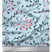 Soimoi Blue Cotton Jersey Fabric European Seeds Leaves Decor Fabric Printed Yard 64 Inch Wide
