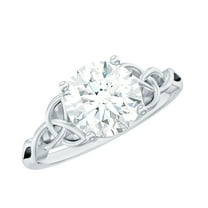 Rosec Jewels Round Moissanite Solitaire Engagement Ring for Women - 2 Carat - 8 mm - Celtic Knot Ring - D-VS1 Quality Certified, 925 Sterling Silver, US 8.50