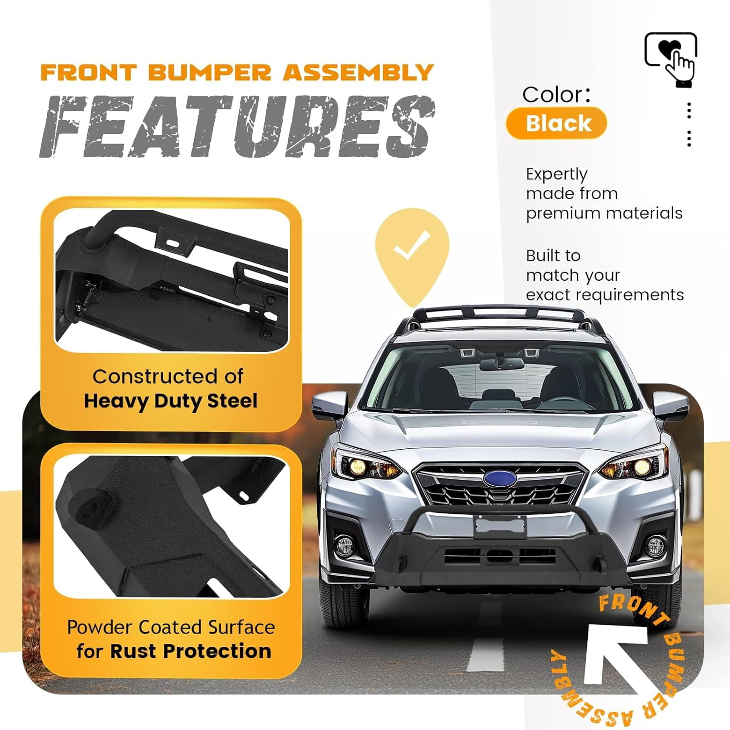 KOJEM Front Bumper Assembly Compatible with 2018-2024 Subaru Crosstrek Winch Bumper Push Bar Powder Coated Steel Grille Guard