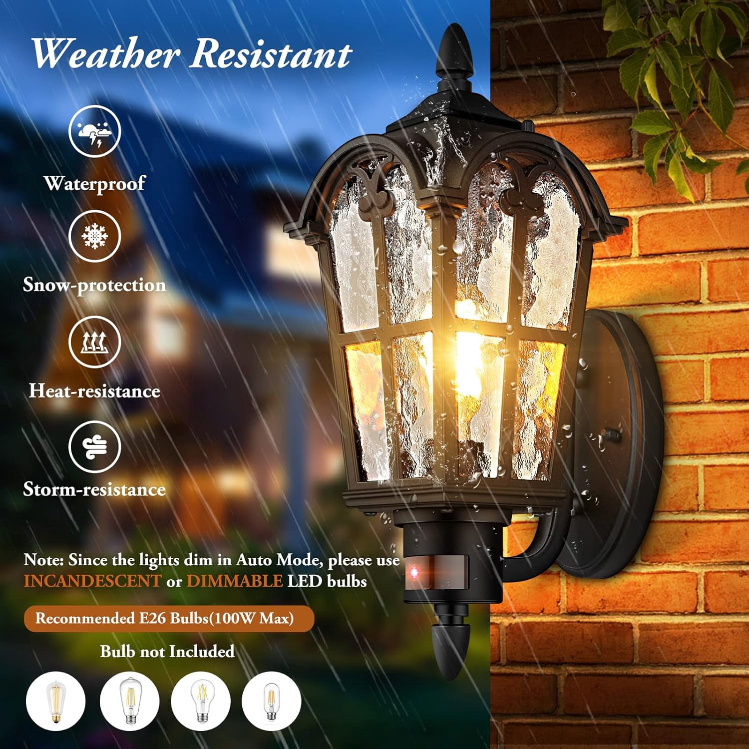 Nordic Hygge 2-Pack 16-Inch Large Dusk to Dawn Motion Sensor Outdoor Wall Lights