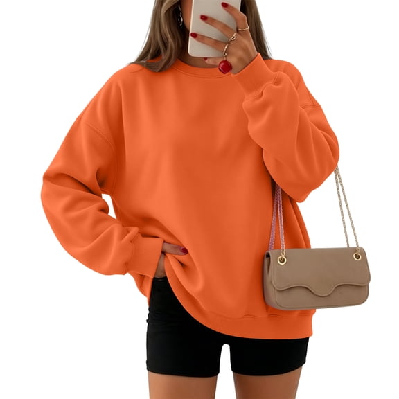 Garbnen Crew Neck Sweatshirts for Women Oversized Long Sleeves Shirts for Women Casual Fall Winter Soft Trendy Pullover for Women Orange S