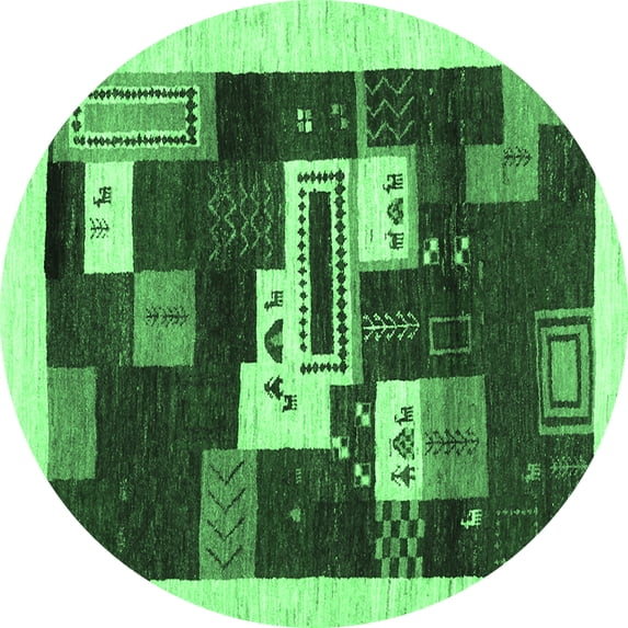 Ahgly Company Indoor Round Abstract Emerald Green Contemporary Area Rugs, 5' Round