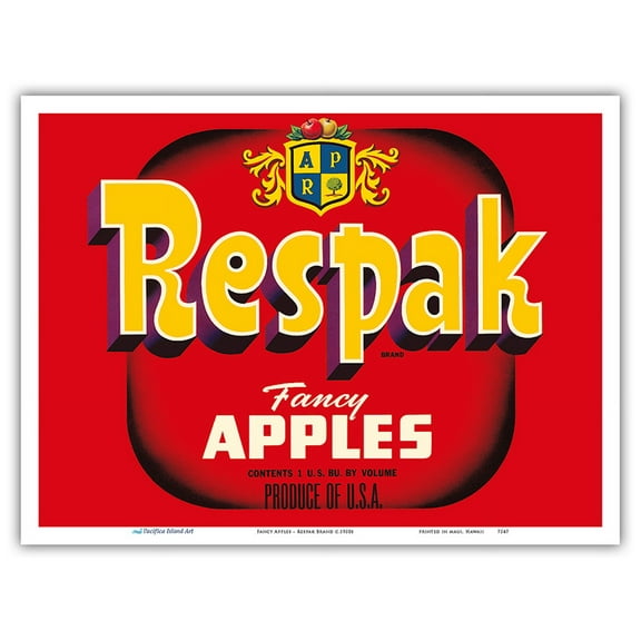 Fancy Apples - Respak Brand - Vintage Fruit Crate Label c.1950s - Master Art Print (Unframed) 9in x 12in