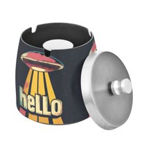 Yayeee Ashtray with Lid for Cigarette Smokeless Stainless Steel Home Ash Holder, Red UFO