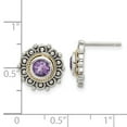 thumbnail image 2 of 925 Sterling Silver With 14k Amethyst Post Earrings 13.5x13.6mm Wide Stud Earring for Women, 2 of 2