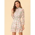 thumbnail image 3 of Unique Bargains Robe Mini à Manches Longues à Volants Floraux pour Femmes, Col Smocké, Superposée, Blanche TG, 3 of 5