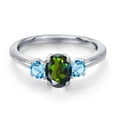 thumbnail image 3 of Gem Stone King 925 Sterling Silver Tourmaline Green Mystic Topaz and Swiss Blue Topaz Engagement Ring for Women | 1.20 Cttw | Oval 7X5MM | Gemstone November Birthstone | Size 6, 3 of 6