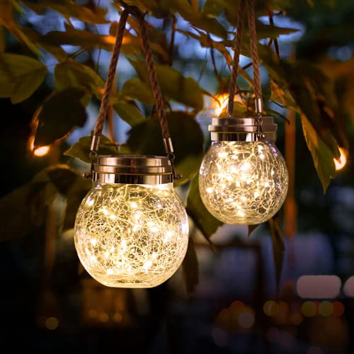 Garden Solar Powered LED Hanging Glass Jar Rope Light Lantern Table Lamp 