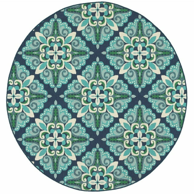 homeroots Décoration Intérieure 388671 Tapis Rond Bleu et Vert Floral Intérieur Extérieur 8 Pieds