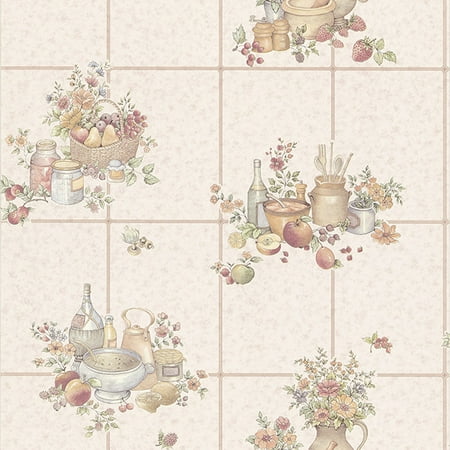 Brewster Pajer Beige Vintage Fruit Tile Wallpaper