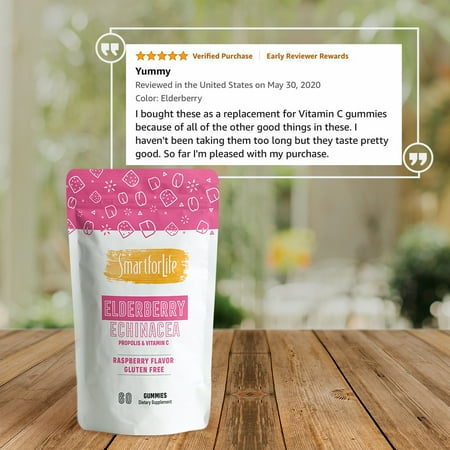 Smart for Life Elderberry Gummies with Vitamin C - Propolis & Echinacea (60 ct Raspberry Flavor)
