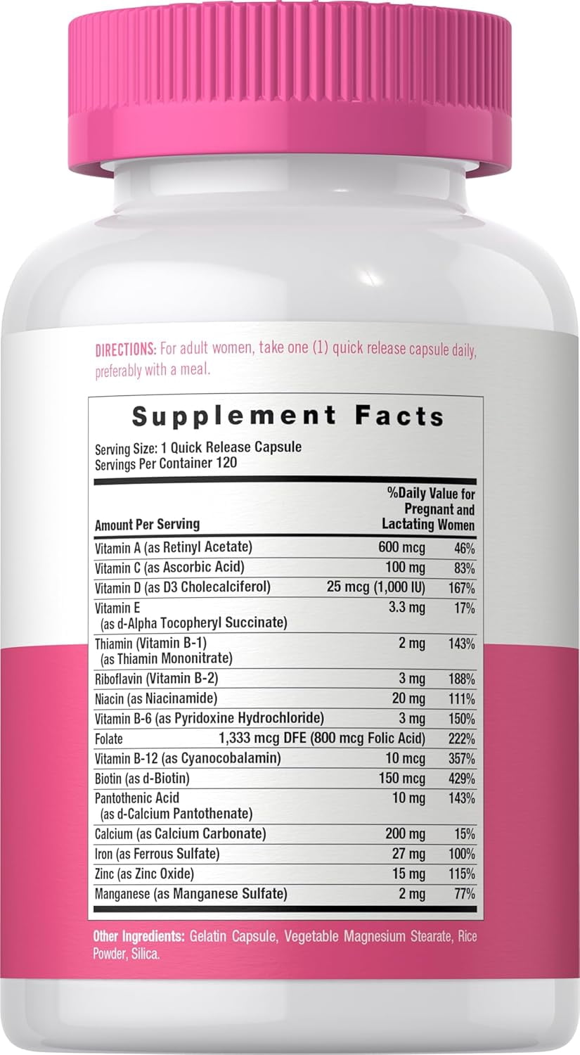 Prenatal Vitamins for Women | 120 Capsules | with Iron and Folic Acid | For Her | by Carlyle