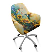 Whosucclay Hummingbird Sunflower Butterfly Print Stretch Wingback Dining Chair Cover Protector, Dustproof Swivel Armrest Curved Back, Stain Resistant Home Office Desk Chair Covers for Vanity