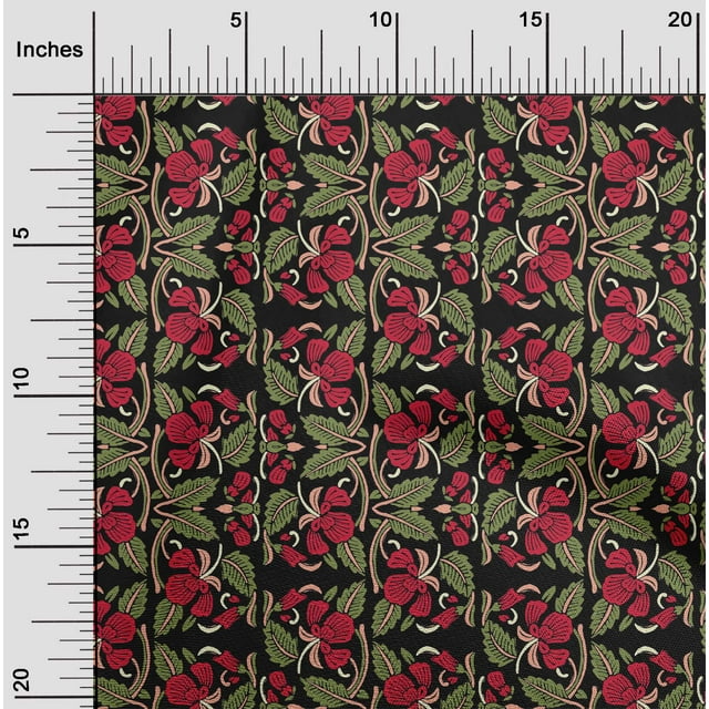 oneOone Silk Tabby Fabric Leaves & Floral Block Print Fabric By The Yard 42 Inch Wide