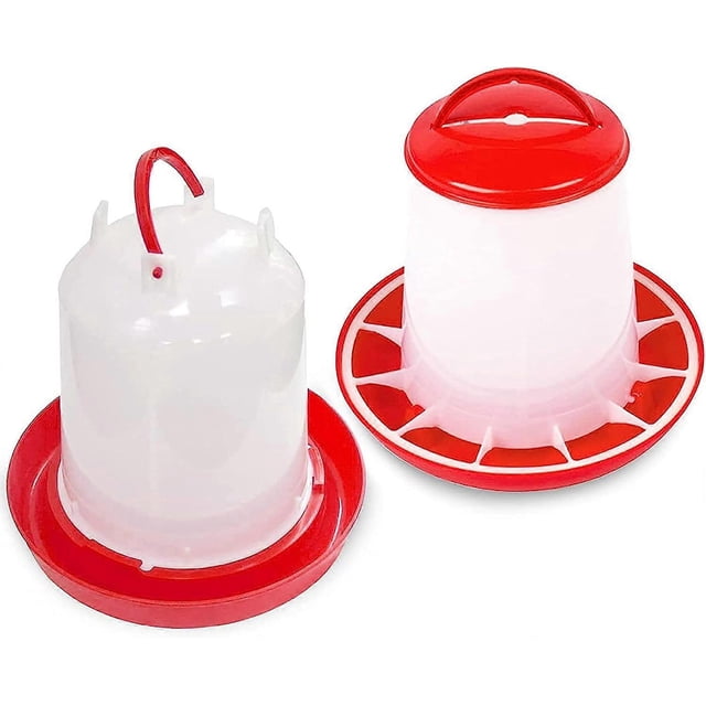 2 pcs Set of 2.5L Drinker and 3Kg Feeder, Chick Feeder, Drinker Kit, Poultry Feeder, Poultry Drinker, Red and White