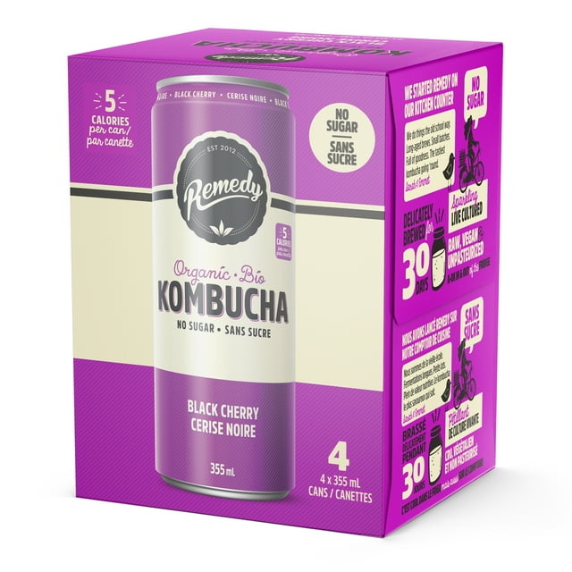 Remedy Organic Kombucha No Sugar Black Cherry 4x355ml