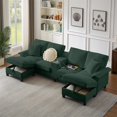 thumbnail image 5 of Spaco 120" Modular Corduroy Sectional Sofa with Storage, Cup Holders, Modern 4-Seater U-Shaped Couch Bed for Living Room, Apartment, Green, 5 of 11