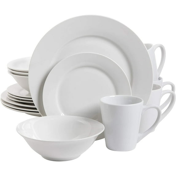 Open Box Gibson Porcelain Zen Buffet 16 Piece Round Dinnerware Set, White