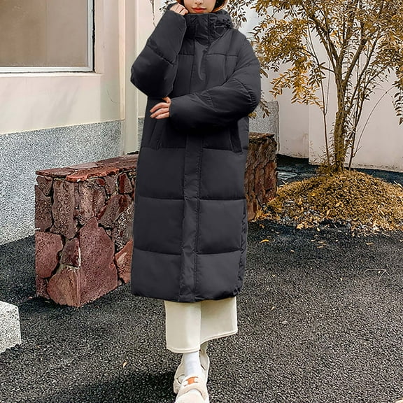 YUNAFFT Warm Hooded Casual Long Coat with Pockets Lightweight Nylon-Spandex Blend Outerwear for Women