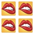 thumbnail image 1 of Abstract Art Coaster Set of 4, Retro Pop Art Style Inspired Woman Lips Comic Strip Effects Kissing, Square Hardboard Gloss Coasters, Standard Size, Orange and Vermilion, by Ambesonne, 1 of 2