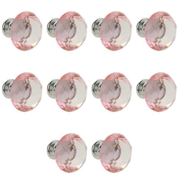 10 Unids Crystal Glass pequeña sala Perilla Tirón de Puerta de Hardware para pequeña sala Cajón Pecho Bin Dresser Armario 30mm Rosa