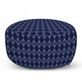 thumbnail image 1 of Modern Pouf Cover with Zipper, Art Deco Inspired Pattern Symmetrical Cage Like Rhombus Shapes Grid, Soft Decorative Fabric Unstuffed Case, 30" W X 17.3" L, Dark Lavender and Pale Teal, by Ambesonne, 1 of 5