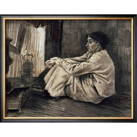 - Sien with Cigar Sitting on the Floor Near Stove Framed Art Print Wall Art - 19x15