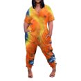 thumbnail image 1 of Gibobby pantalones de yoga Mono informal de manga corta con cuello en V para mujer, pantalones de pierna ancha de verano, mono con estampado de tinte de corbata y bolsillo(Anaranjado， XXXL), 1 of 3