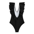 thumbnail image 4 of WREESH Womens One Piece Swimsuits Fashion Solid Color Leaf Flash Slim High Waist Bikini Swimsuit Sleeveless Bathing Suits Black, 4 of 5