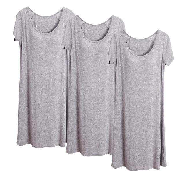 Timegard Robe de Nuit pour Femmes Pyjama 3 Pcs Col Rond Manches Courtes Ample Confortable Mi-Longue Robe de Maison